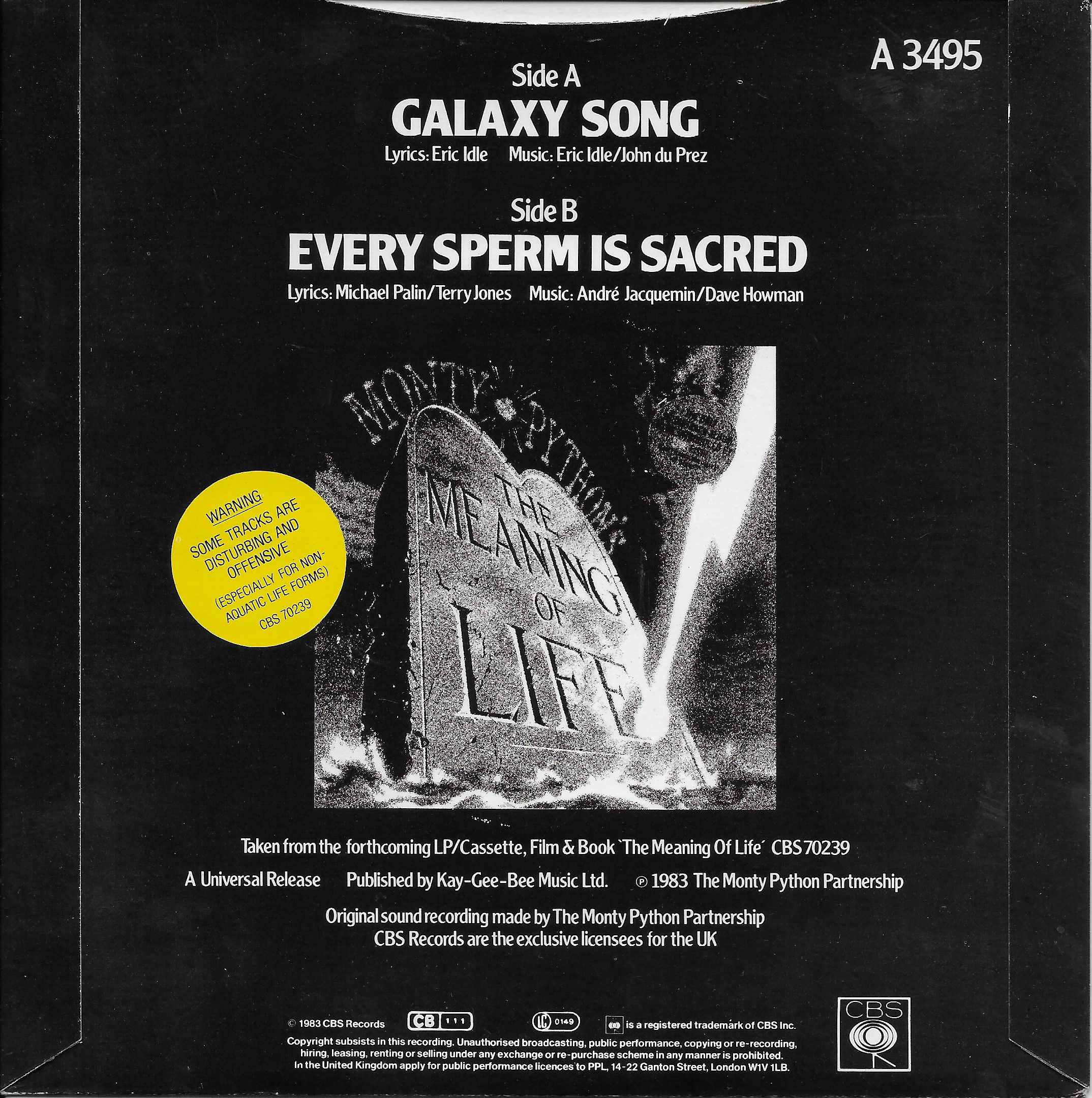 Picture of A 3495 Galaxy song (Monty Python's flying circus) by artist Monty Python from the BBC records and Tapes library